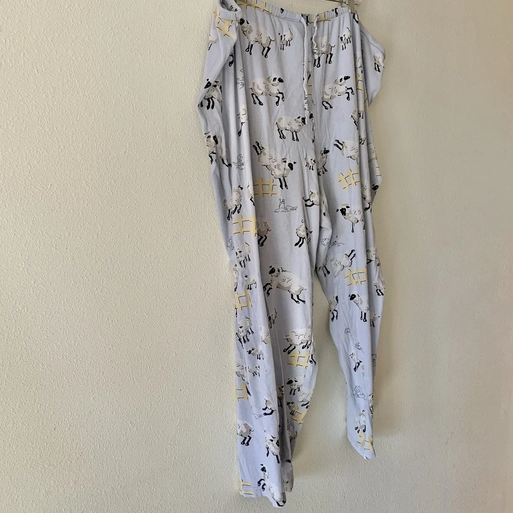 NICK & NORA Women's Blue Counting Sheep Cotton Knit Pajama Set 3XL